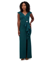 Jessica Howard Petite Ruffled Portrait-Collar Gown