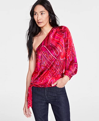 I.n.c. International Concepts Women's Printed Long-Sleeve One-Shoulder Top, Created for Macy's