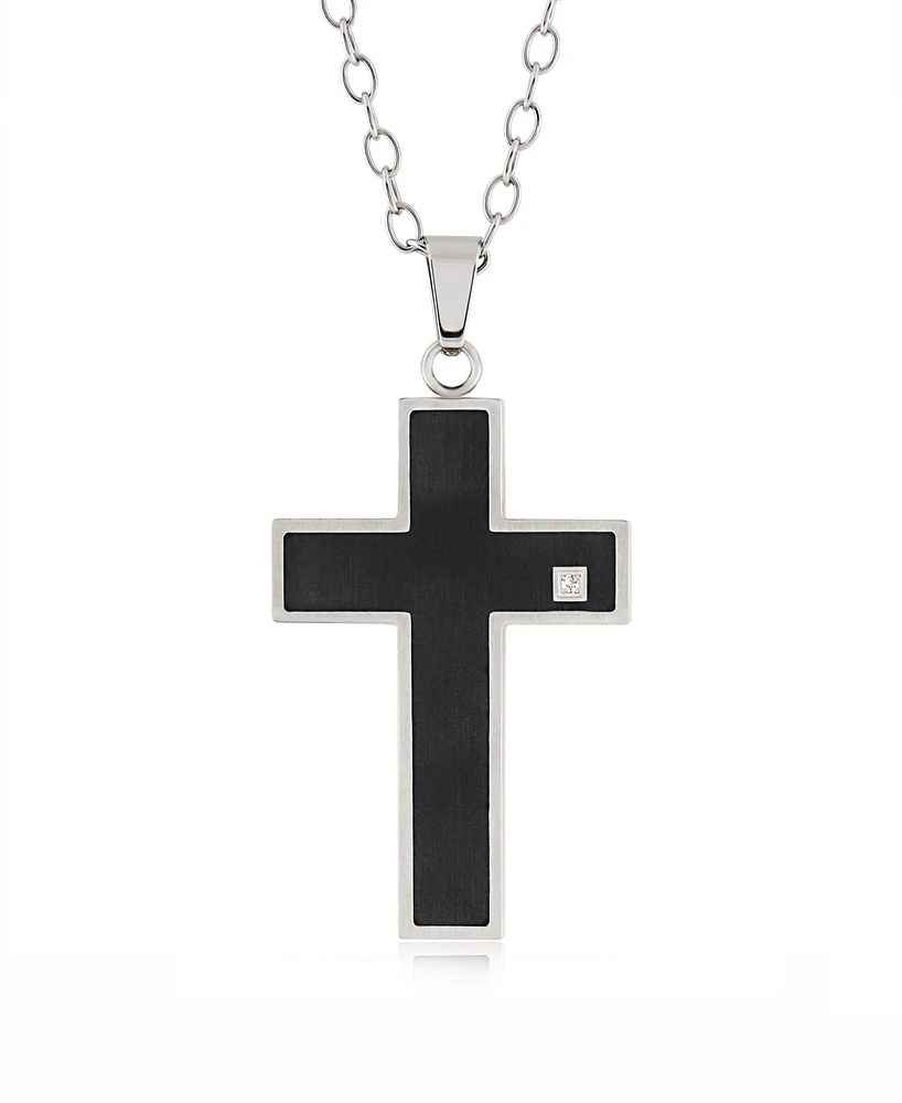 Rhona Sutton Silver Stainless Steel Cross Pendant with Black Enamel Crystal Stone Necklace