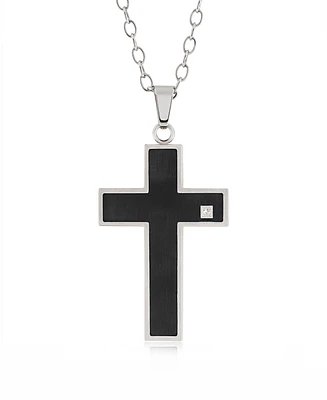 Rhona Sutton Silver Stainless Steel Cross Pendant with Black Enamel Crystal Stone Necklace