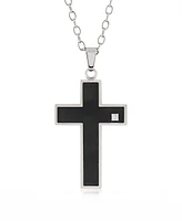 Rhona Sutton Silver Stainless Steel Cross Pendant with Black Enamel Crystal Stone Necklace