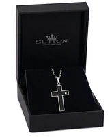 Rhona Sutton Silver Stainless Steel Cross Pendant with Black Enamel Crystal Stone Necklace