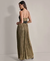 Dkny Women's Pleated Metallic Lace-Trim Sleeveless Gown