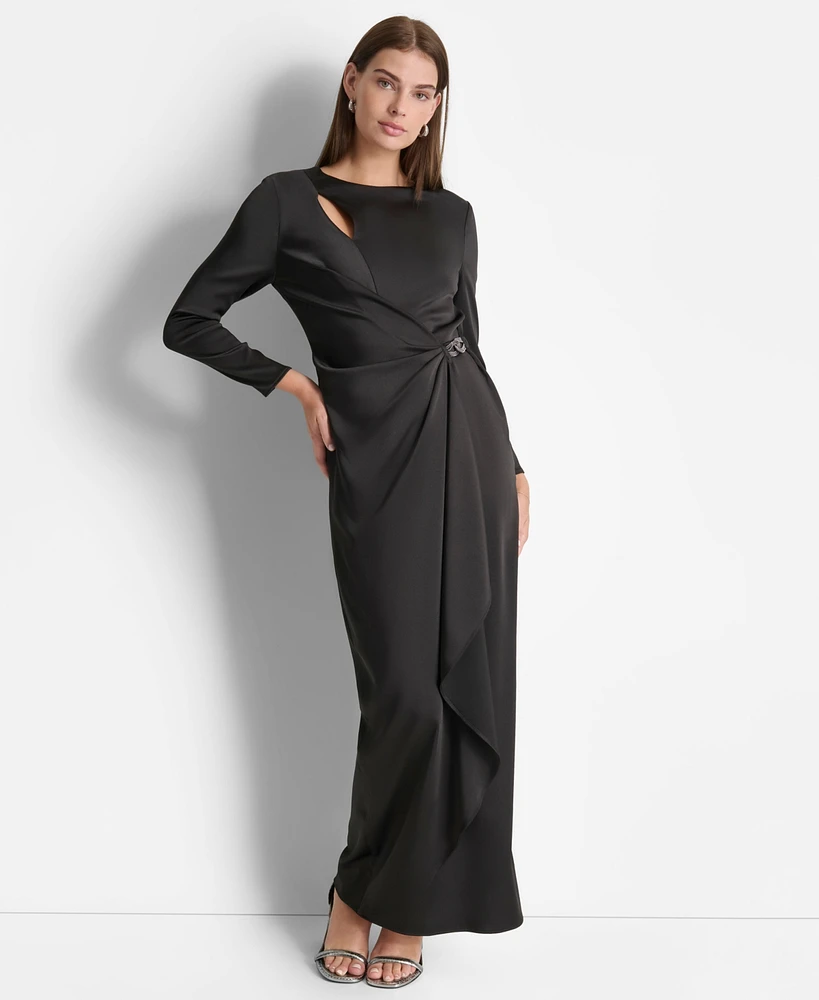 Dkny Women's Cutout Draped Long-Sleeve Gown