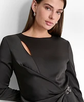 Dkny Women's Cutout Draped Long-Sleeve Gown