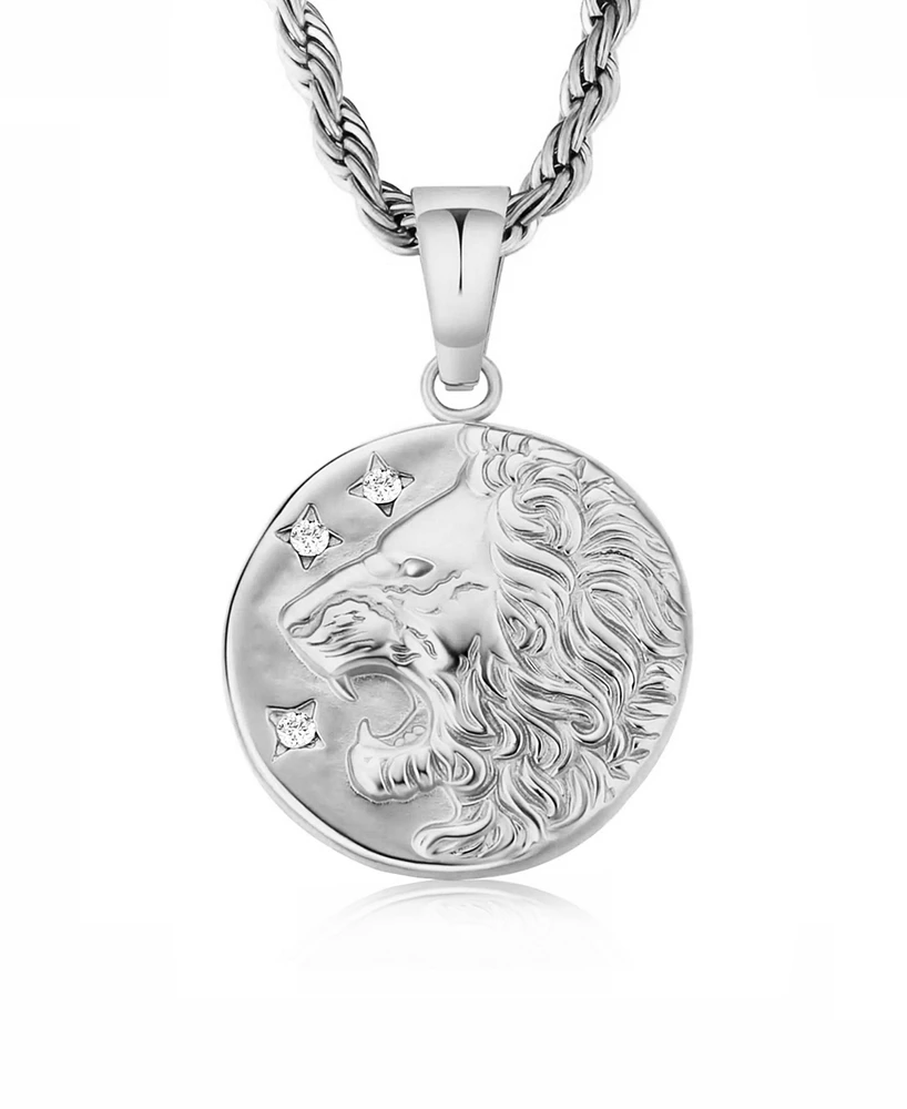 Rhona Sutton Silver Stainless Steel Lion Coin Pendant Necklace