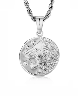 Rhona Sutton Silver Stainless Steel Lion Coin Pendant Necklace