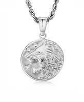 Rhona Sutton Silver Stainless Steel Lion Coin Pendant Necklace