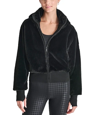 Dkny Sport Women's Faux-Fur Zip-Front Bomber Jacket