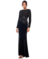 Betsy & Adam Women's Embroidered Velvet Evening Gown