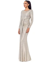 Betsy & Adam Women's Metallic Draped Long-Sleeve Gown