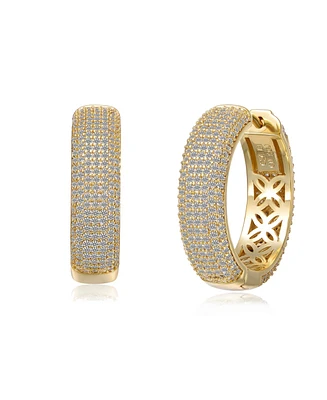 Genevive Sterling Silver 14k Gold Plated Cubic Zirconia Pave Hoop Earrings