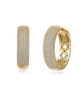 Genevive Sterling Silver 14k Gold Plated Cubic Zirconia Pave Hoop Earrings