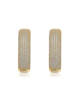 Genevive Sterling Silver 14k Gold Plated Cubic Zirconia Pave Hoop Earrings