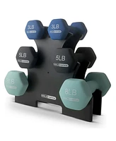 HolaHatha 3, 5, and 8 Pound Dumbbell Hand Weight Set with Storage Rack