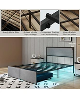 Gymax Full Size Bed Frame w/ 2 Storage Drawers Led Lights Slats Support Modern