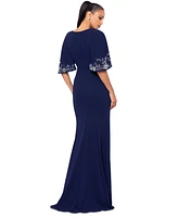 Betsy & Adam Petite Studded-Sleeve Evening Gown