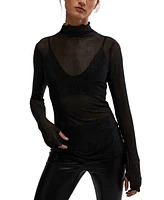 Free People Women's Dance All Night Studded Sheer Long-Sleeve Top