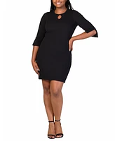 24seven Comfort Apparel Plus Three Quarter Sleeve Mini Dress