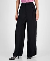 I.n.c. International Concepts Women's High-Rise Rhinestone-Trim Wide-Leg Pants, Created for Macy's