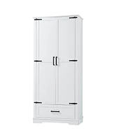 Slickblue Tall White Bathroom Storage Cabinet – Mdf with Two Doors, One Drawer, and Adjustable Shelf