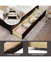 Gymax Twin Size Wooden Bed Frame with 2 Storage Drawers & Under-bed Storage Espresso