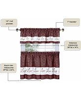 Kate Aurora Country Farmhouse Plaid Live laugh love 3 Piece Kitchen Curtain Set