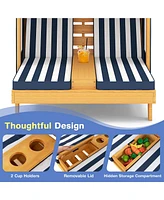 Costway Kids Double Chaise Lounge Patio Lounge Chair with Cup Holders & Awning