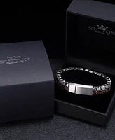 Rhona Sutton Silver Stainless Steel Contemporary Leather and Box Chain Bracelet