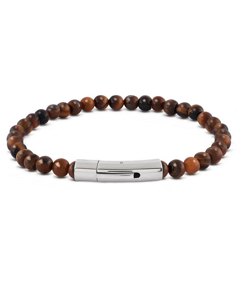 Rhona Sutton Silver Stainless Steel Tigers Eye Bead Bracelet