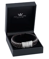 Rhona Sutton Silver Stainless Steel Contemporary Leather Studded Bracelet