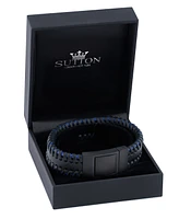 Rhona Sutton Stainless Steel Stylish Black and Blue Chunky Leather Bracelet