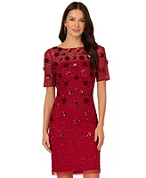 Adrianna Papell Women's Floral-Embellished Boat-Neck Dress