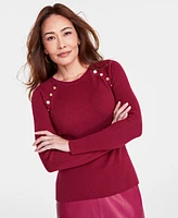 I.n.c. International Concepts Women's Button-Shoulder Raglan-Sleeve Sweater, Created for Macy's