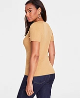 I.n.c. International Concepts Women's Button-Trim Short-Sleeve Sweater, Created for Macy's