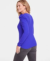 I.n.c. International Concepts Women's Puff-Sleeve Square-Neck Ribbed Top, Created for Macy's