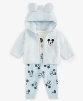 Disney Baby Boys Mickey Mouse Fleece Jacket, Bodysuit & Pants Set