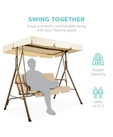 Best Choice Products 2-Person Outdoor Large Convertible Canopy Swing Glider Lounge Chair w/ Removable Cushions