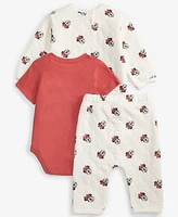 Disney Baby Girls Minnie Mouse Quilted Shirt, Bodysuit & Pants Set