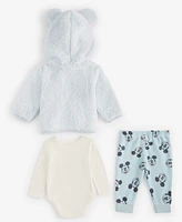 Disney Baby Boys Mickey Mouse Fleece Jacket, Bodysuit & Pants Set