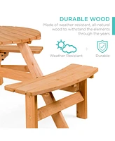 Best Choice Products 6-Person Circular Outdoor Wooden Picnic Table w/ 3 Built-In Benches, Umbrella Hole