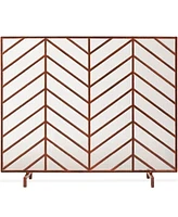 Best Choice Products 38x31in Single Panel Handcrafted Iron Chevron Fireplace Screen w/ Distressed Finish