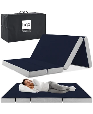 Best Choice Products 4in Thick Folding Portable Midnight Blue Mattress Topper w/ Carry Case