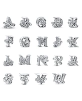 Bling Jewelry Fancy Scroll Cz Sparkle Block Letter A-z Alphabet Initial Charm Bead For Women Shiny .925 Sterling Silver European Bracelet