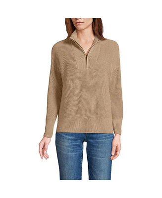 Lands' End Women's Tall Drifter Cotton Quarter Zip Pullover Sweater