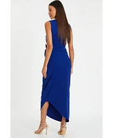 Quiz Women's Scuba Crepe Round Neck Maxi Dress with Corsage Detail