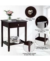 Gymax 2PCS Nightstand Sofa Side End Table Bedroom Living Room w/ Shelf Drawer