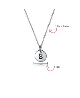 Bling Jewelry Tiny Minimalist Abc Round Disc Block Letter Alphabet A-z Initial Pendant Necklace For Women .925 Sterling Silver