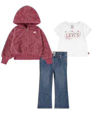 Levi's Baby Girls Tee, Zip Hoodie, and Flare Jeans, 3-Piece Set