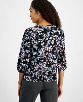 Jones New York Petite Printed Moss Crepe 3/4-Sleeve Top